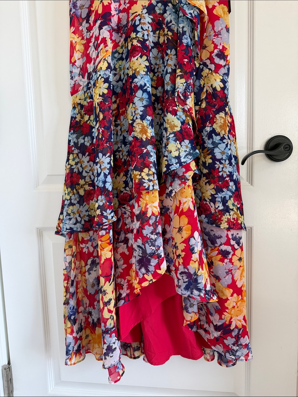 Lulu's Red Multi Floral Ruffle High-Low Maxi Dress - Picture 6 of 8